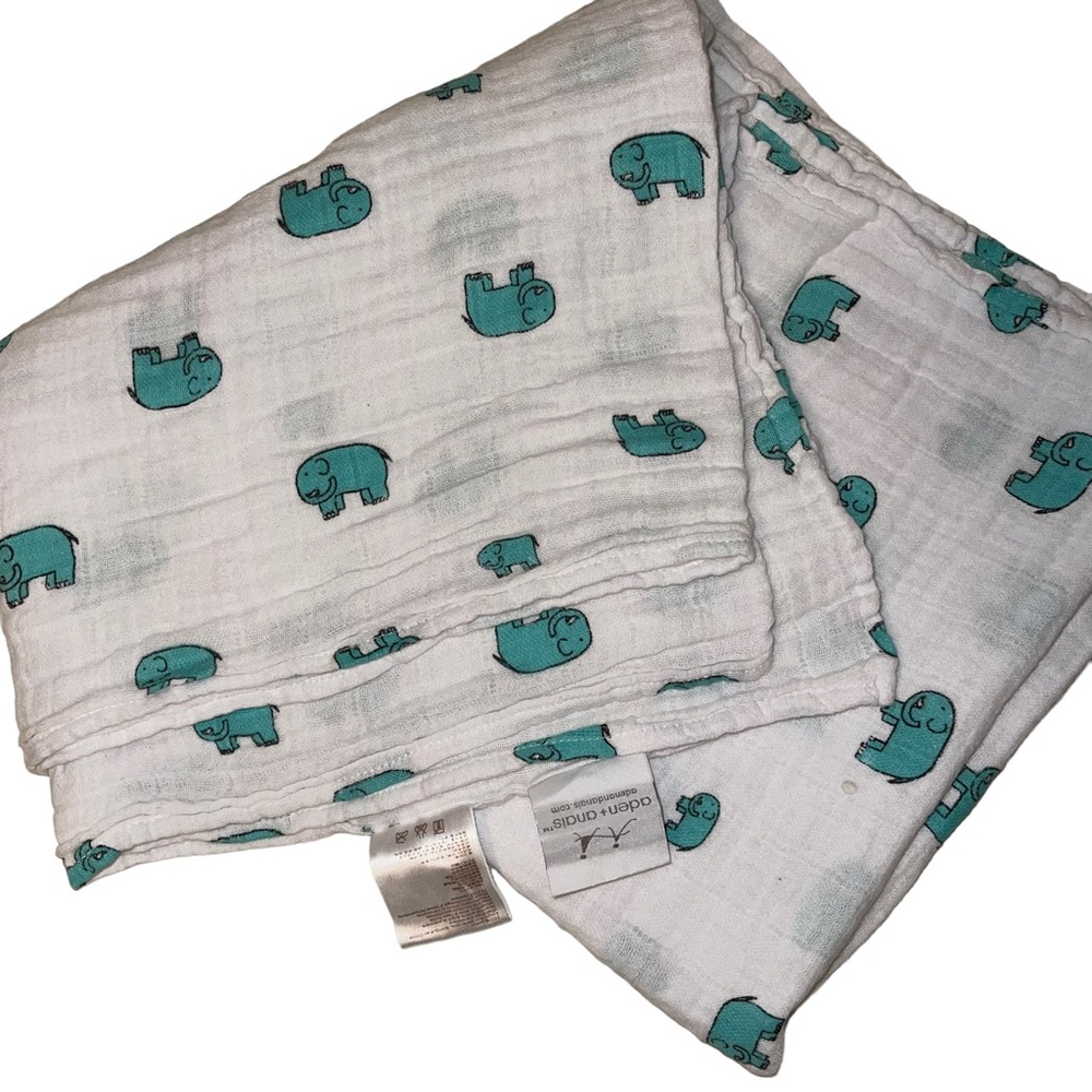 Aden & Anais Infant Swaddler Blanket Cloth  Wrap 100% Cotton Green Elephants